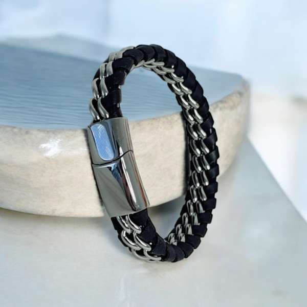 Magnetic Leather Bracelet Silver